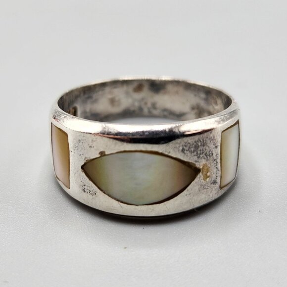 Jewelry - Brutalist 950 Silver Ring w/ MoP Inlay Size 6.5